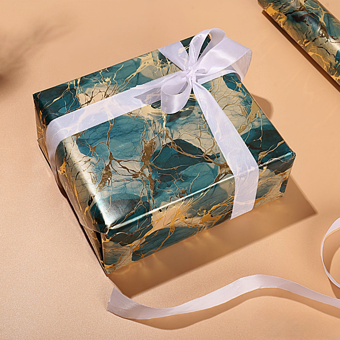 Luxurious green marble packing paper – close-up texture.