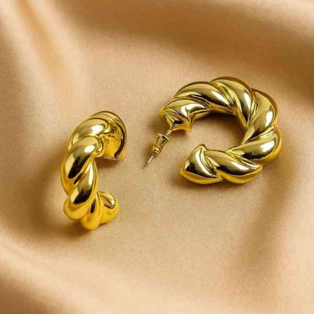 Twisted Rope Gold Hoop Earrings for women – elegant design.