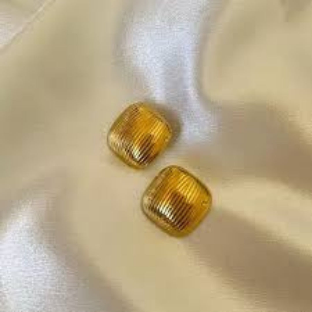 Textured Square Gold Statement Earrings – Front View.