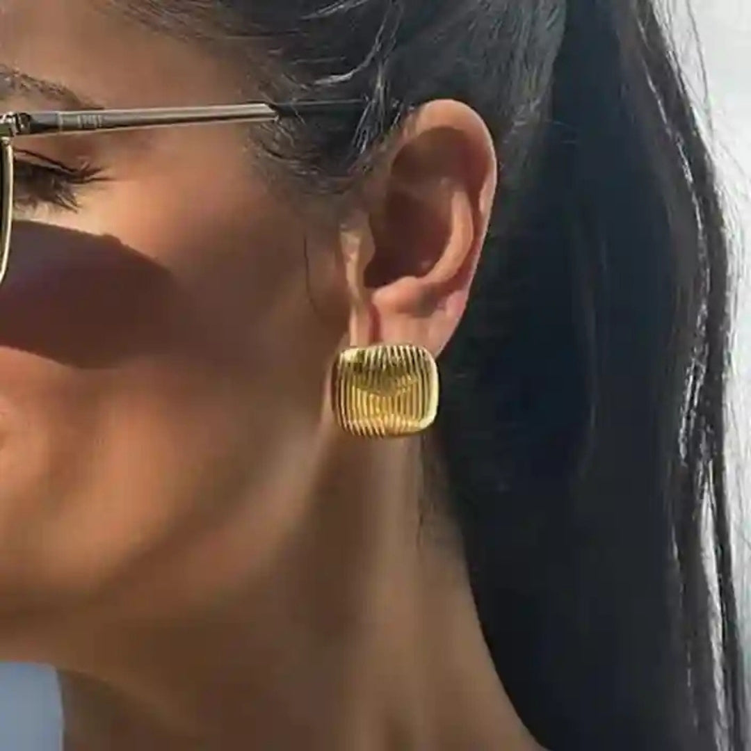 Bold Gold Square Earrings with Textured Finish – LaTrove.