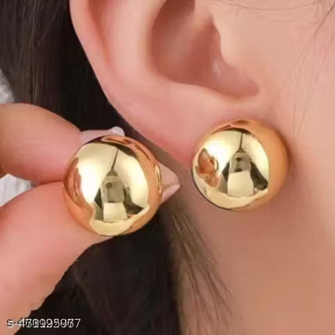 Classic gold ball stud earrings for women on white background.
