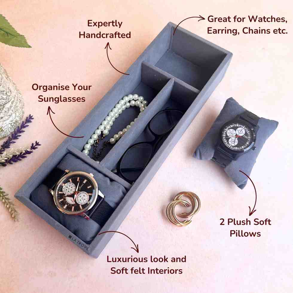 2 Slot Watch & Sunglasses Organizer Tray (Sleek)