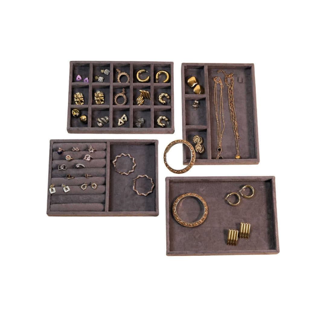 TBT Set of 4 Suede Drawer Jewelry Organizer Trays