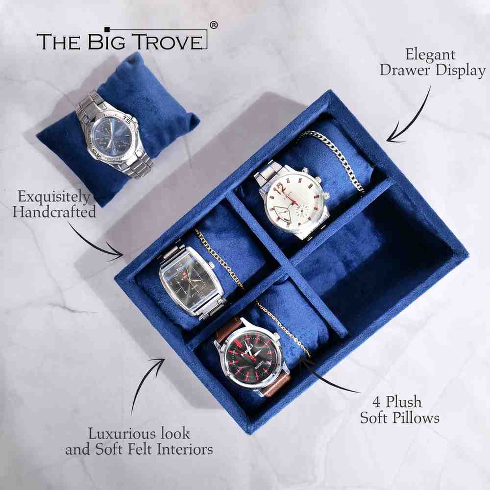 4 Slot Watch Tray Organiser for Drawer & Dresser – Premium Velvet Storage