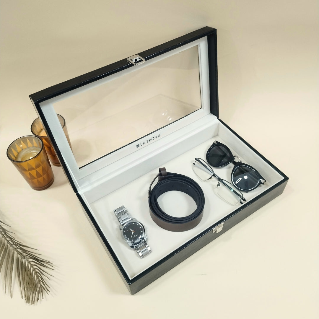 Plain Jewellery & Accessory Organiser Box with Glass Lid