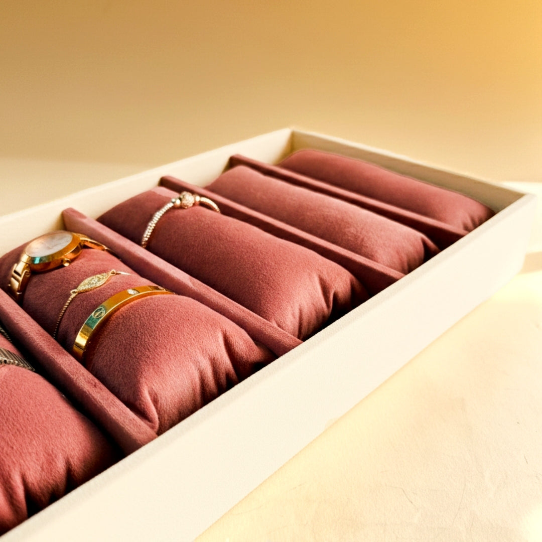 6 Slot Velvet Bracelet Organiser Tray with Pillow Cushions