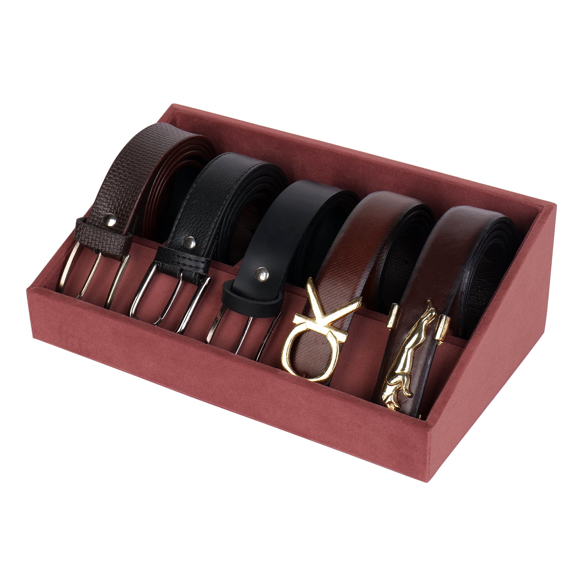 5 Slot Luxury Velvet Belt Tray