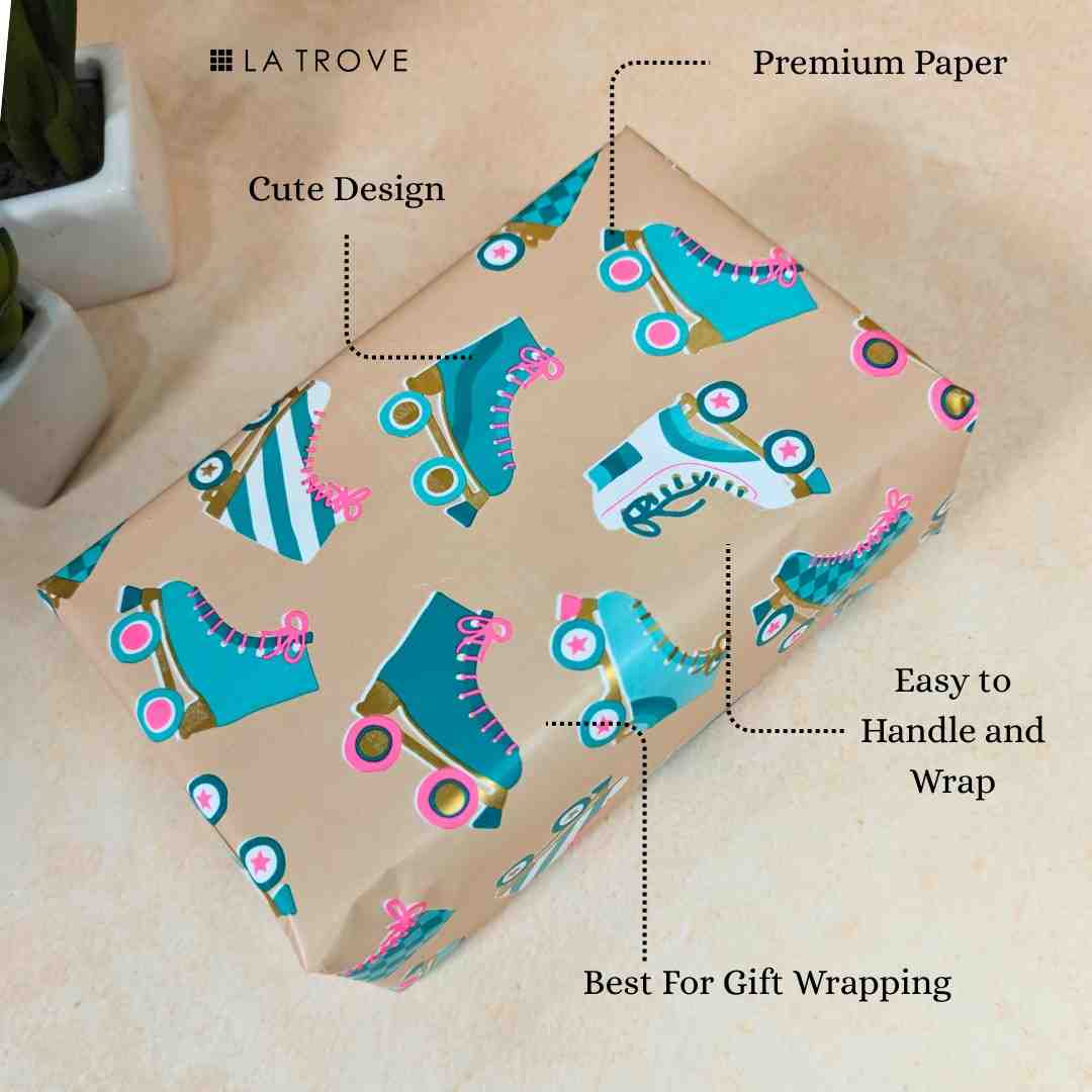 SKATES KIDS DUAL GIFT WRAPPING PAPERS - FUN SKATING DESIGN