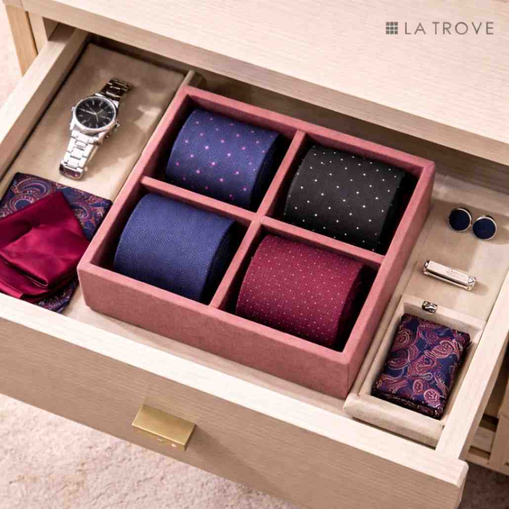 4 Slot Tie & Pocket Square Tray
