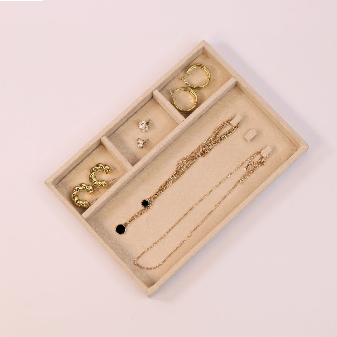 3-Grid Chain Organiser Tray in Cream – Anti-Tangle Jewellery Storage.