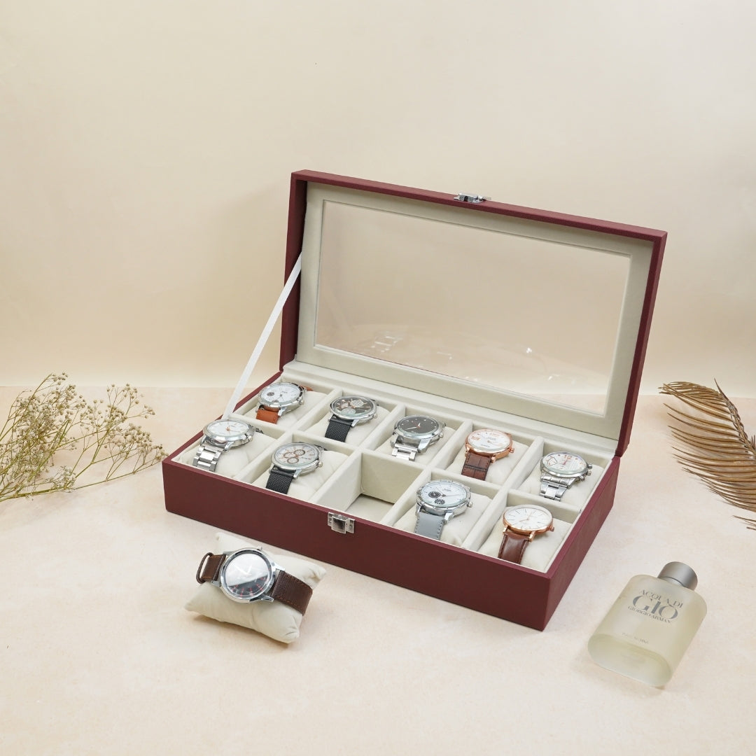TBT 10 Slot Watch Box With Glass Top