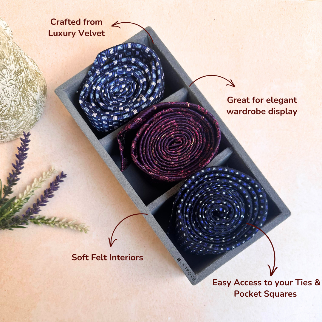 3 Slot Mini Tie & Pocket Square Tray