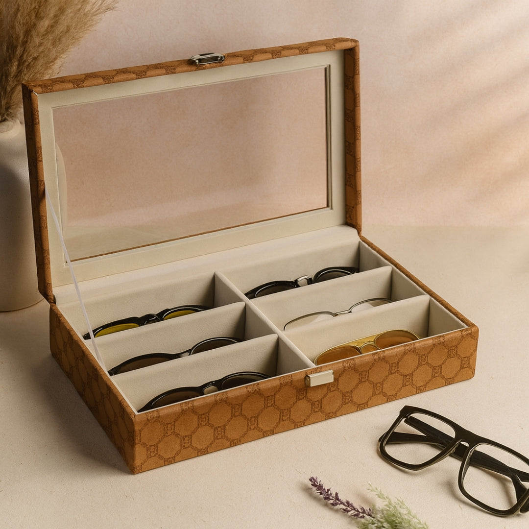 Designer 6 Slot Sunglass Organiser Box With Glass Top