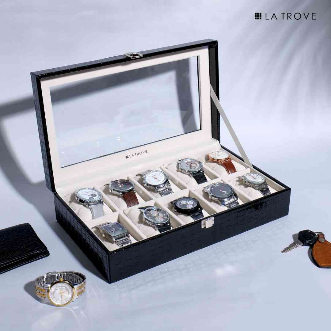 10 Slot Watch Box (With Glass Top)