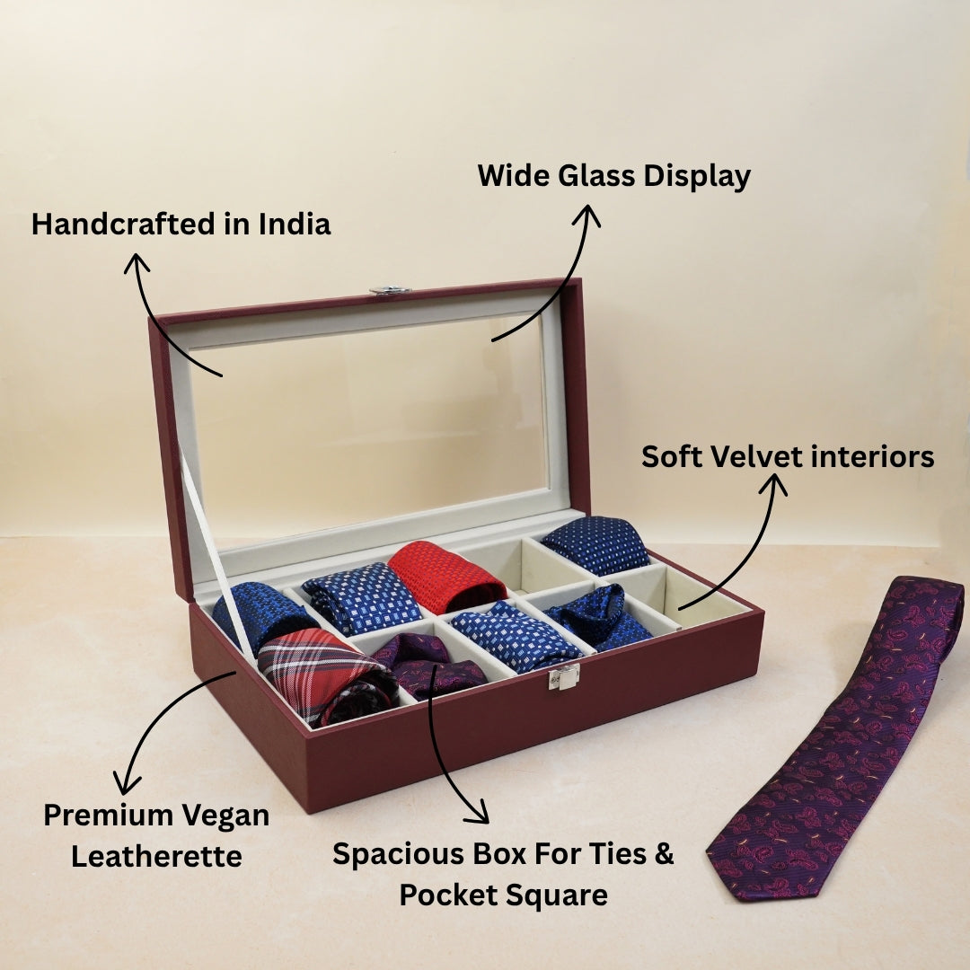TBT 10 Slot Tie & Pocket Square Box With Glass Top