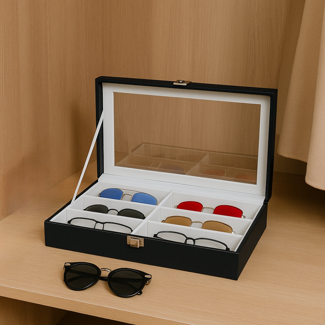 TBT 6-Slot Sunglass Organiser Box with Glass Top