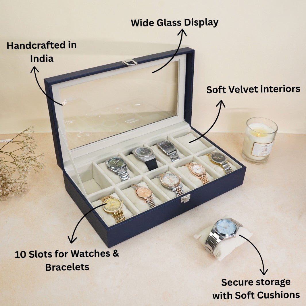TBT 10 Slot Watch Box With Glass Top
