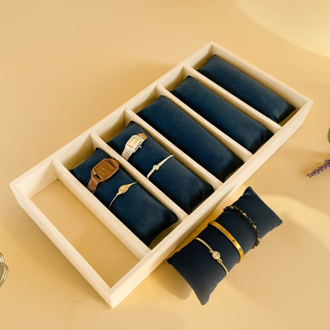6 Slot Velvet Bracelet Organiser Tray with Pillow Cushions