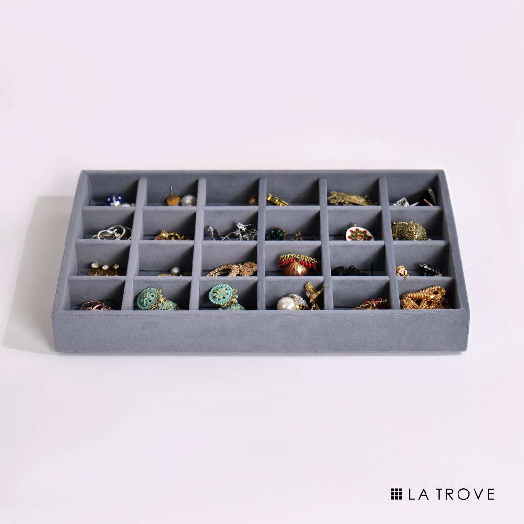 Luxury 24 Grids Jewellery Tray – Velvet Organiser for Elegant Storage