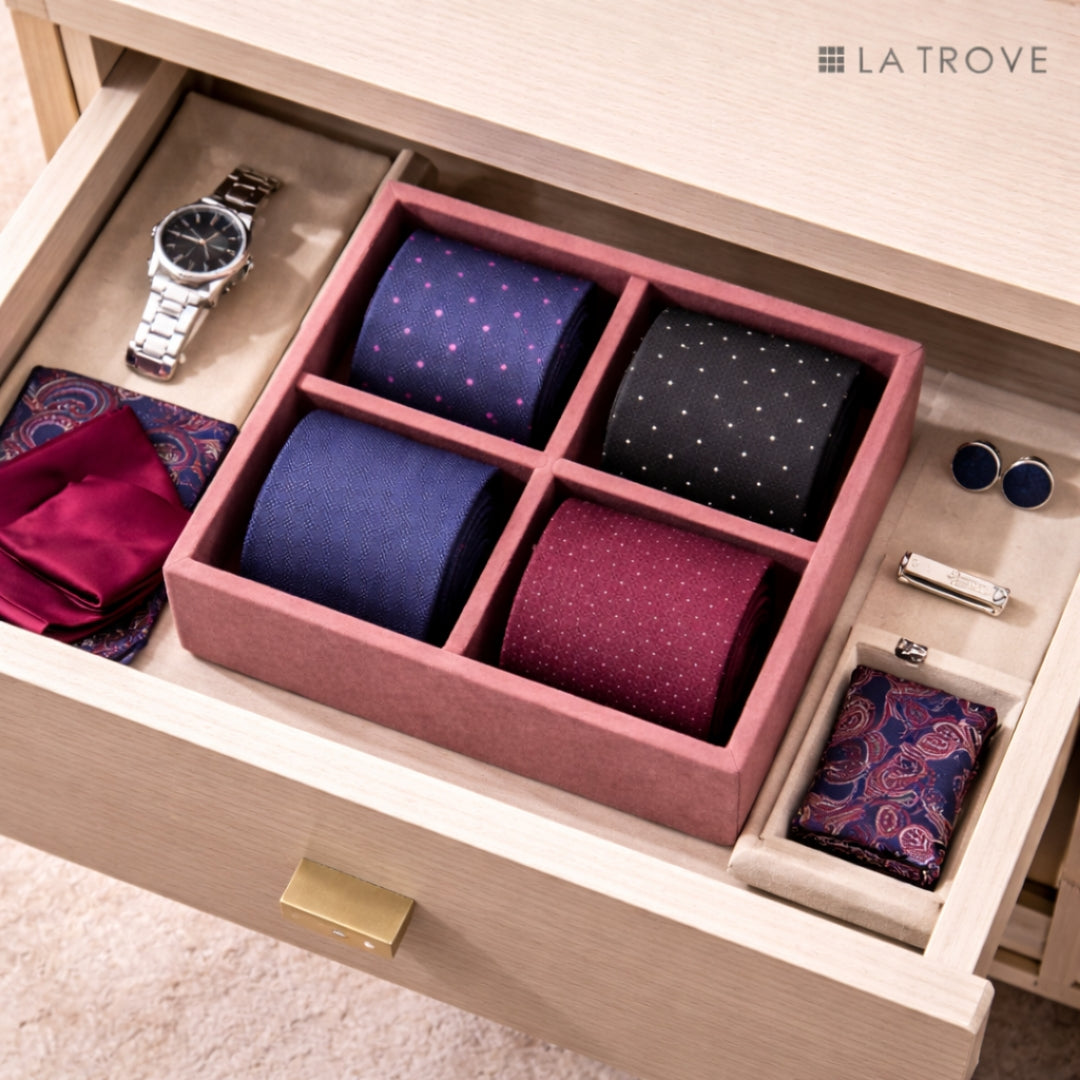 4 Slot Tie & Pocket Square Tray