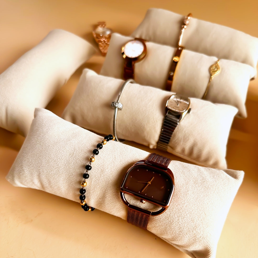 Pack of 3 Long Velvet Pillow Set – Watch, Bangle & Bracelet Trays