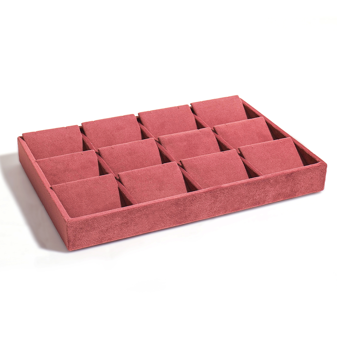 Dark pink velvet jewellery tray ideal for displaying earrings and pendants.