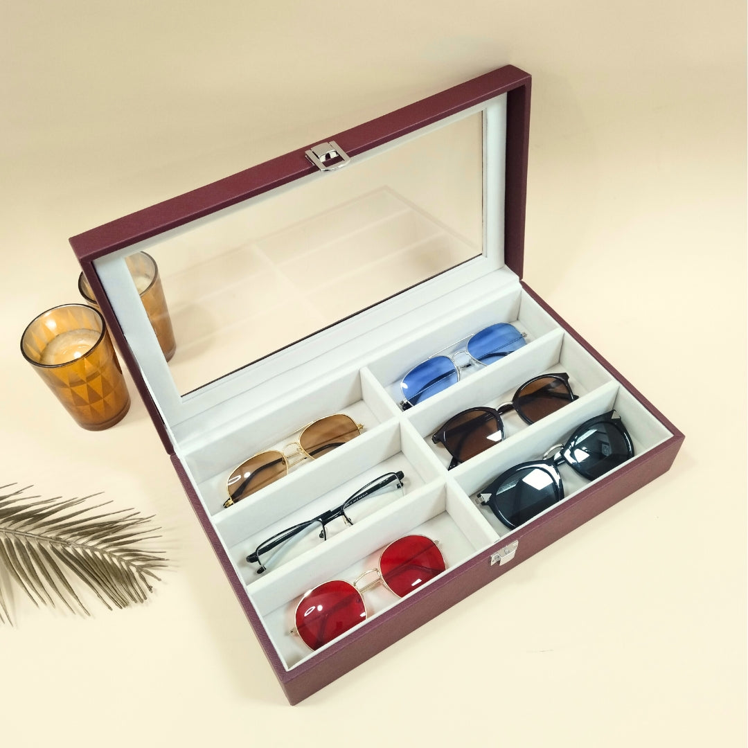 TBT 6-Slot Sunglass Organiser Box with Glass Top