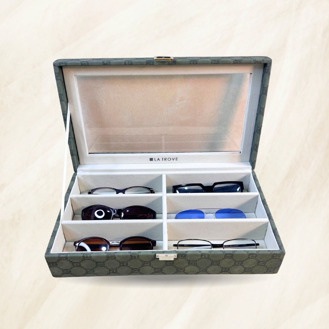 Designer 6 Slot Sunglass Organiser Box With Glass Top