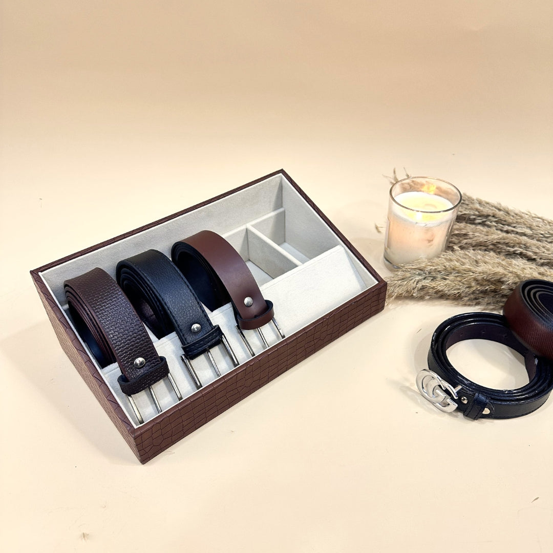 5 Slot Luxury Vegan Leather Belt Tray