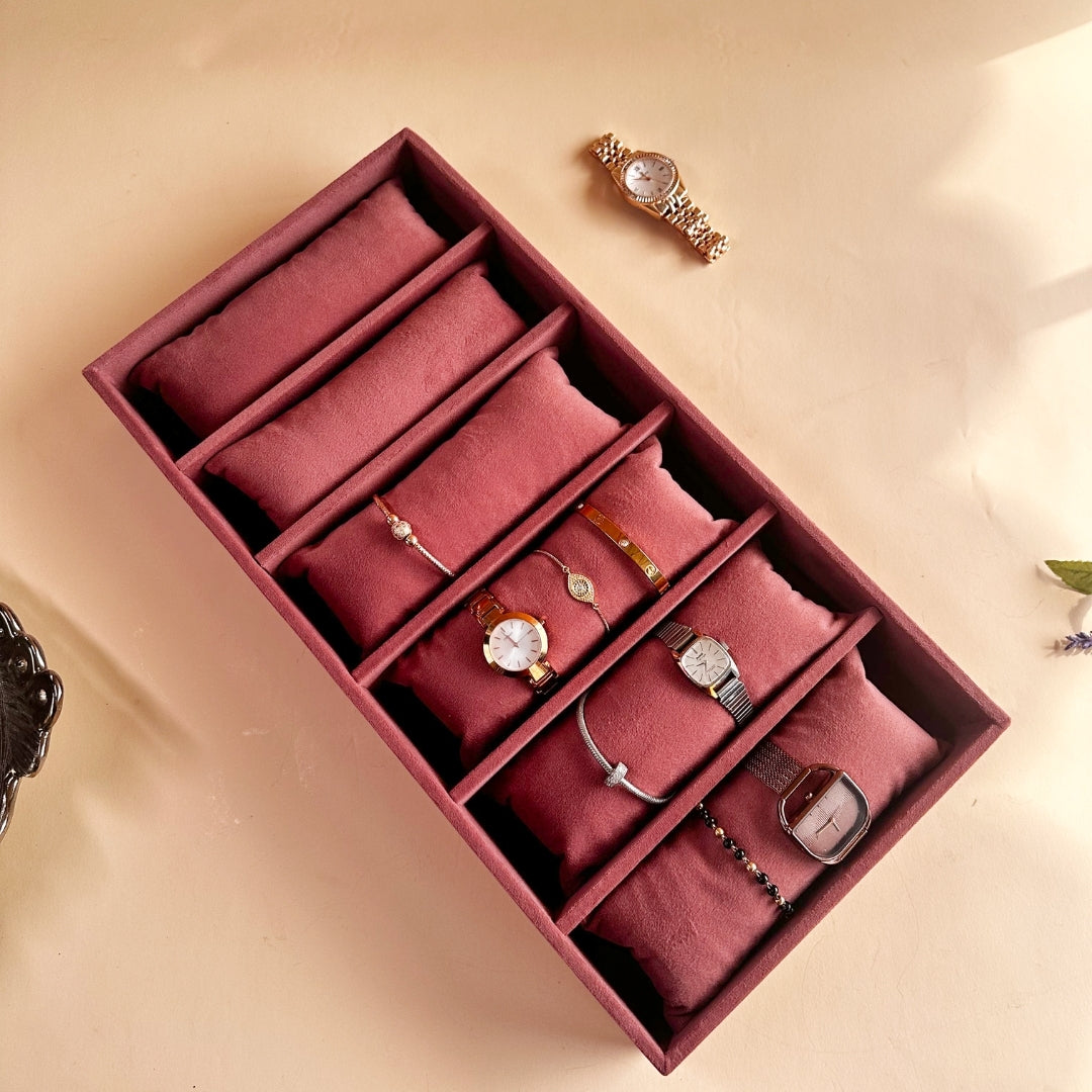6 Slot Velvet Bracelet Organiser Tray with Pillow Cushions