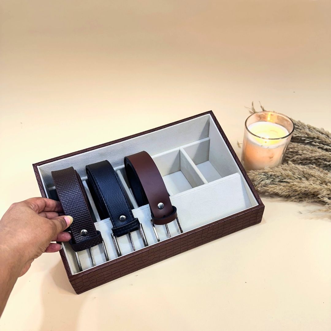 5 Slot Luxury Vegan Leather Belt Tray