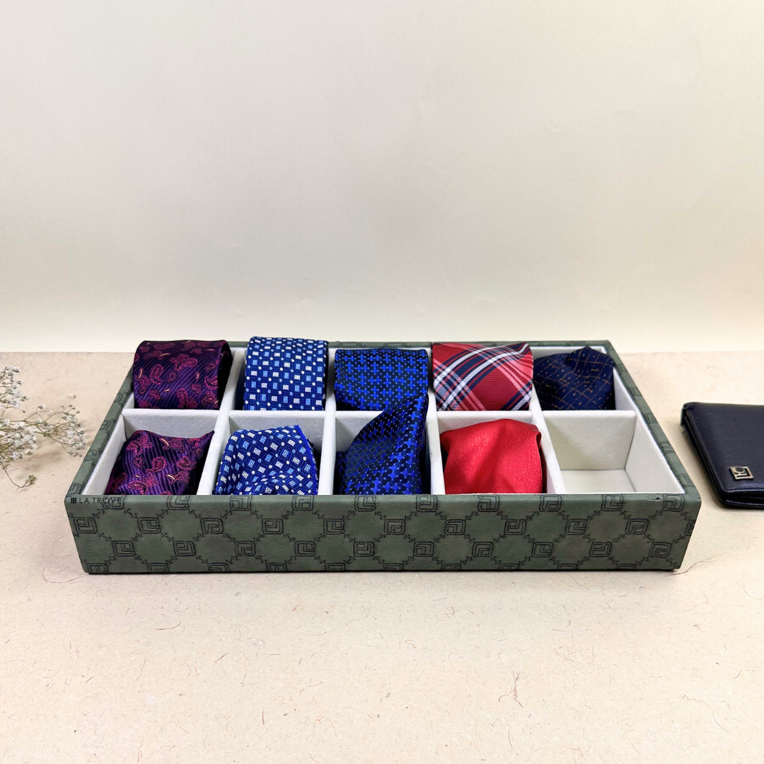Designer 10-Slot Tie & Pocket Square Organiser Tray