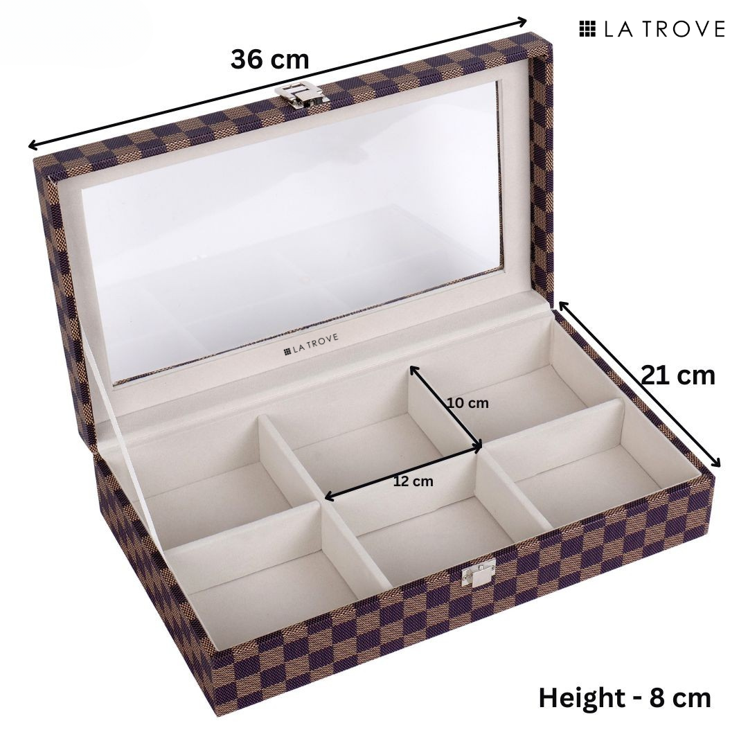 Designer 6 Slot Belt Box With Glass Lid