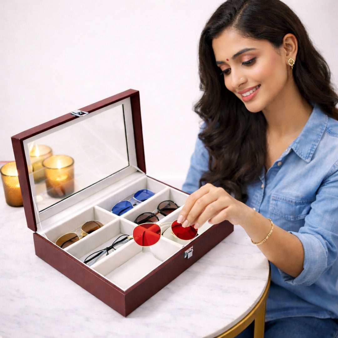 TBT 6-Slot Sunglass Organiser Box with Glass Top
