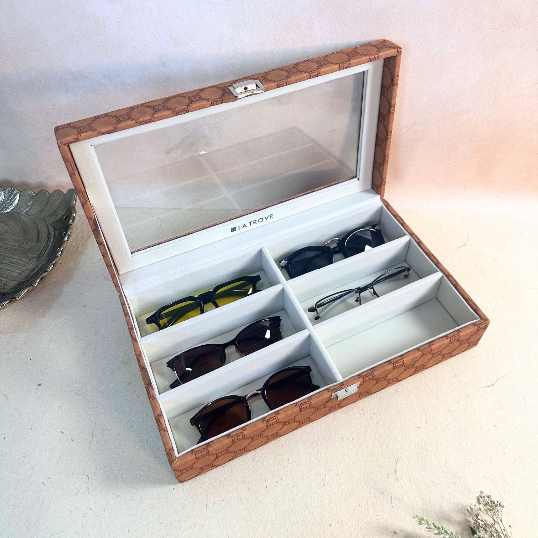 Designer 6 Slot Sunglass Organiser Box With Glass Top