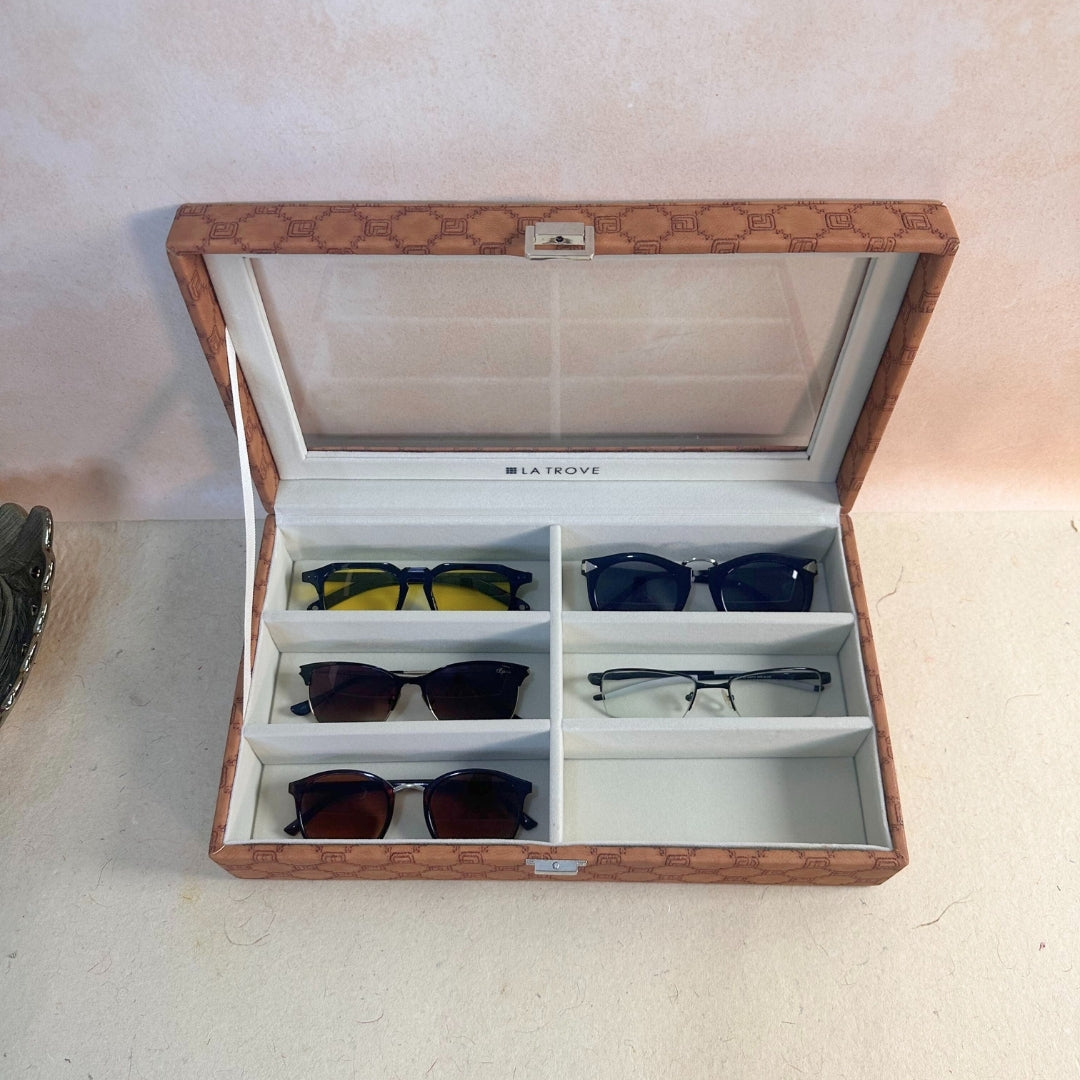 Designer 6 Slot Sunglass Organiser Box With Glass Top