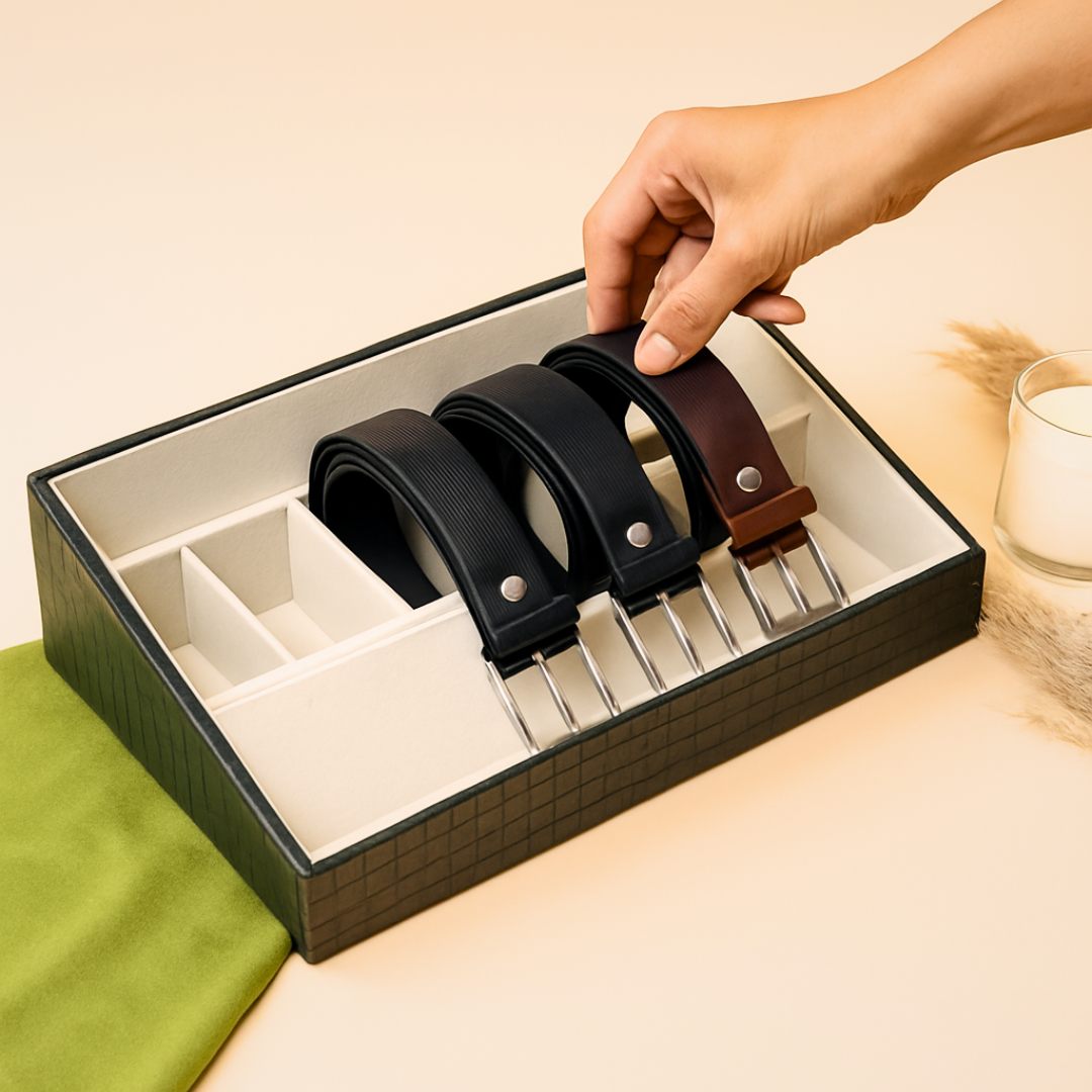 5 Slot Luxury Vegan Leather Belt Tray