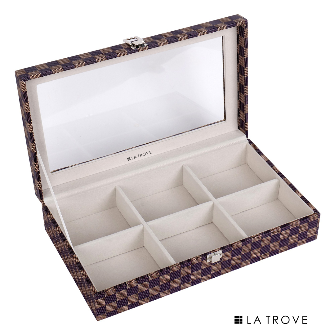 Designer 6 Slot Belt Box With Glass Lid