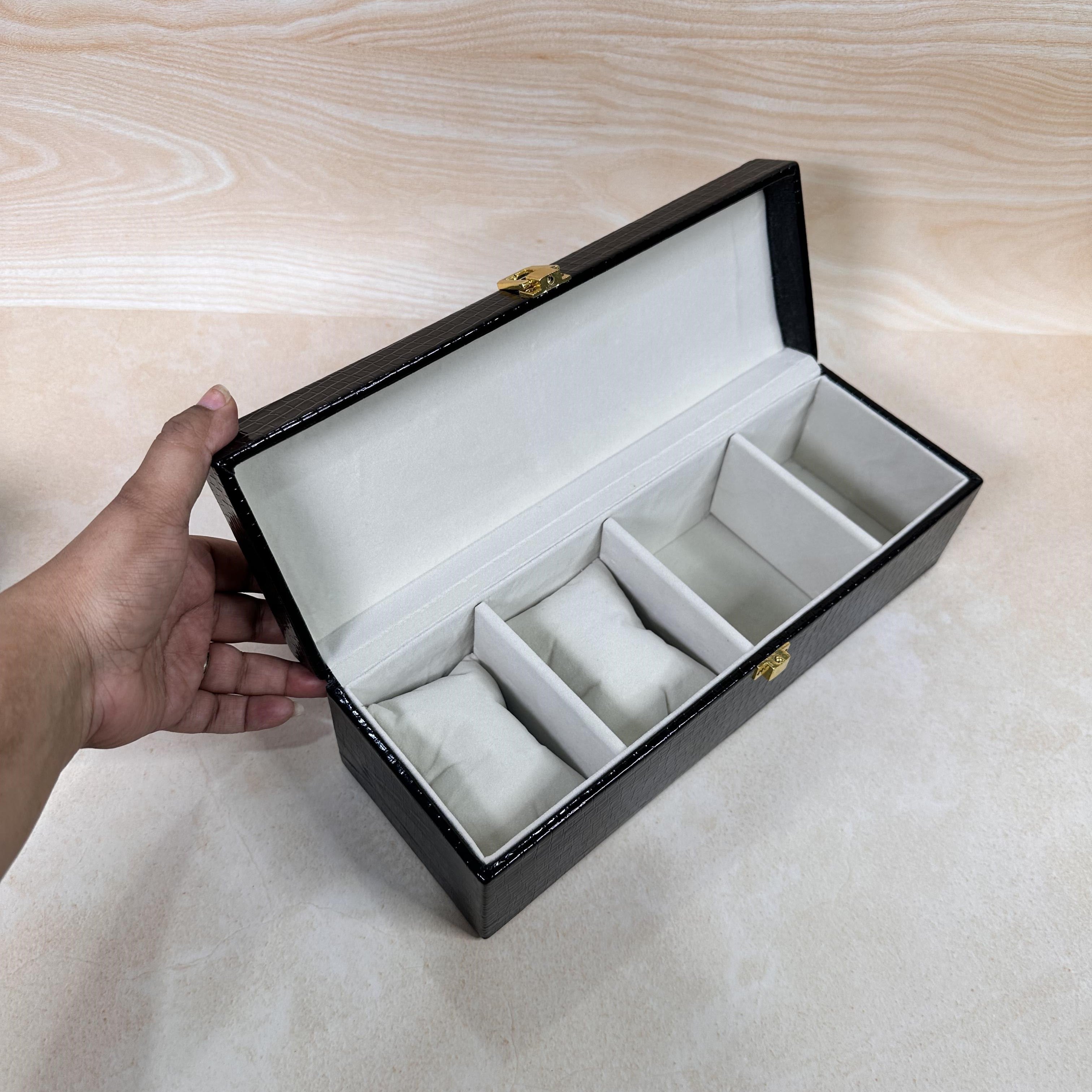 Black 4-slot watch storage box with glass top – Latrove