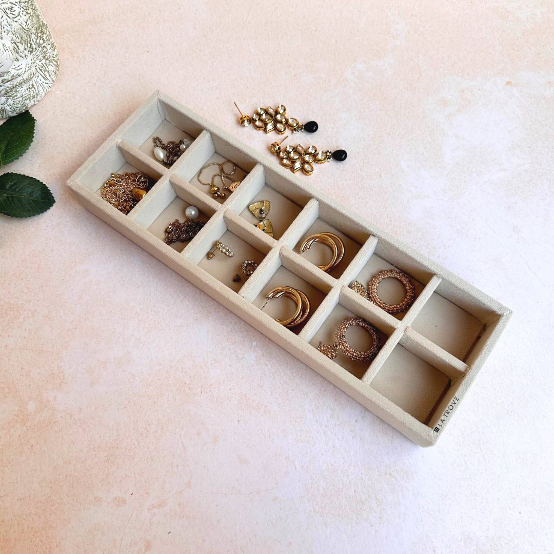 12 Grid Sleek Tray in Cream – Minimalist Accessory Tray for Wardrobe.
