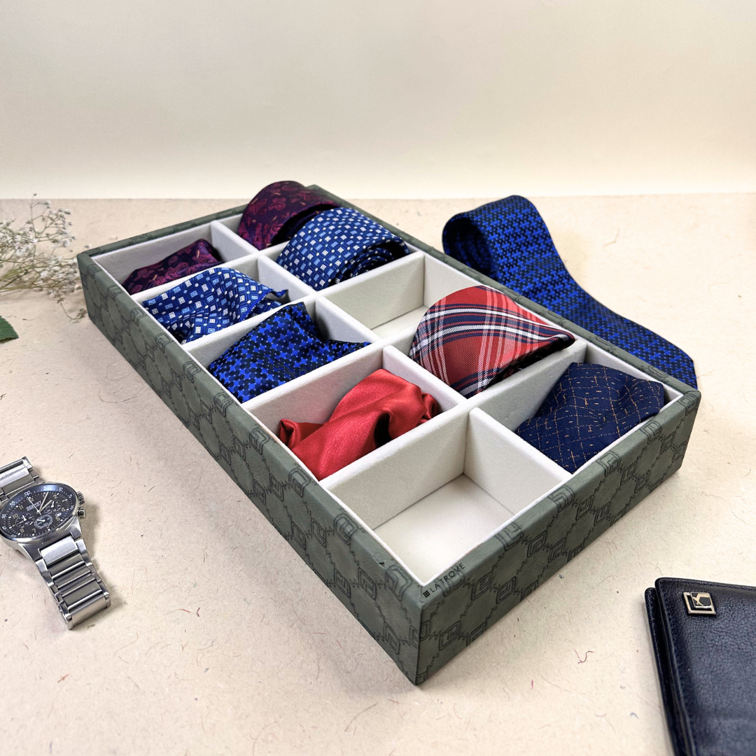 Designer 10-Slot Tie & Pocket Square Organiser Tray