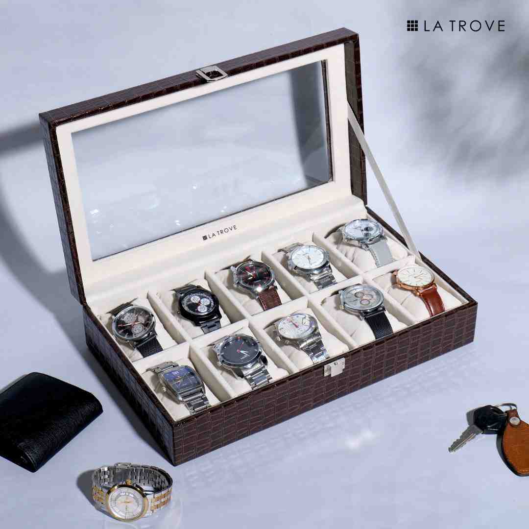 10 Slot Watch Box (With Glass Top)