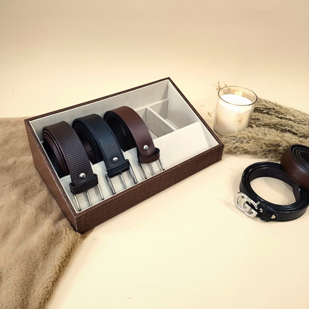 5 Slot Luxury Vegan Leather Belt Tray