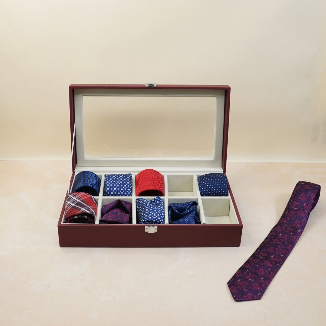 TBT 10 Slot Tie & Pocket Square Box With Glass Top