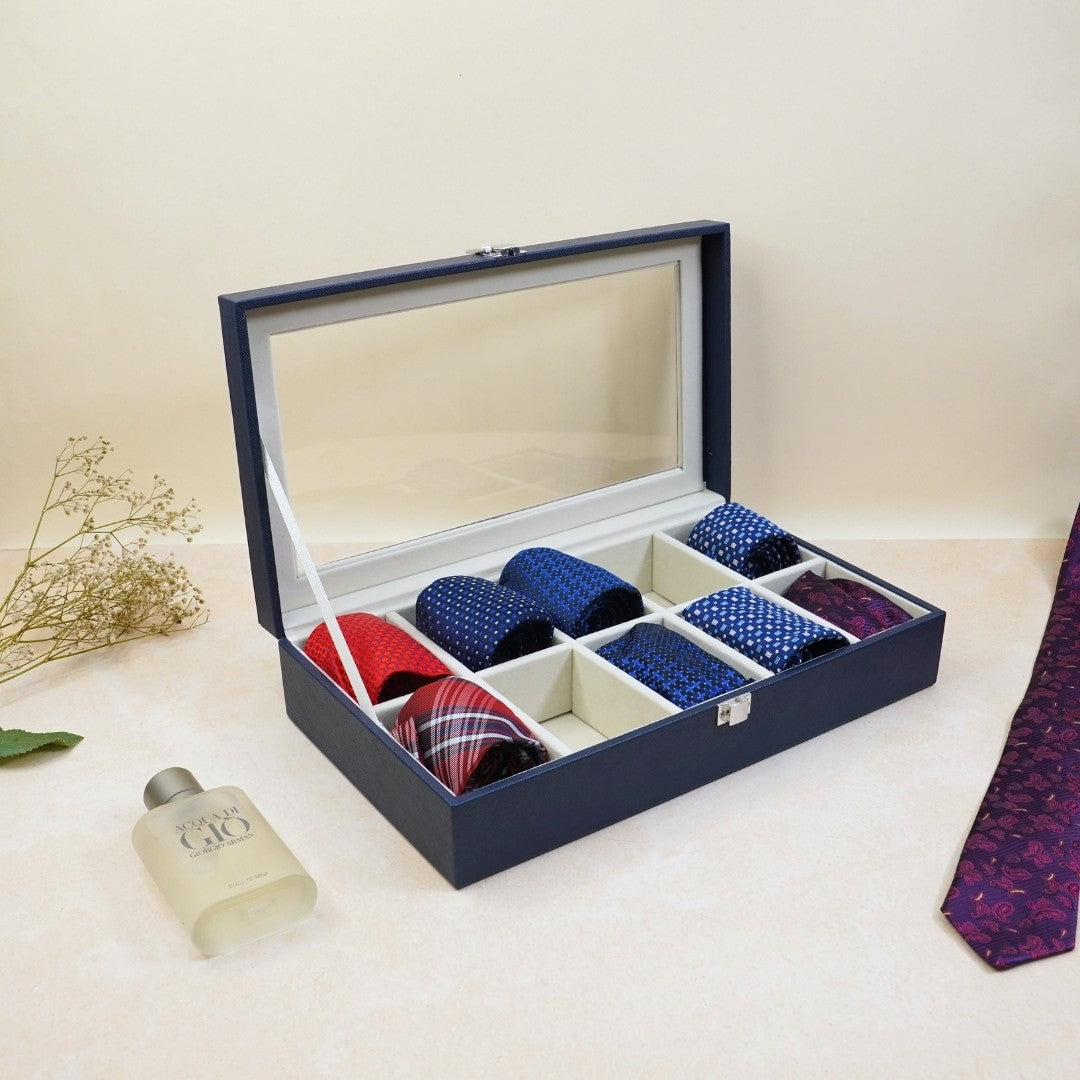 TBT 10 Slot Tie & Pocket Square Box With Glass Top