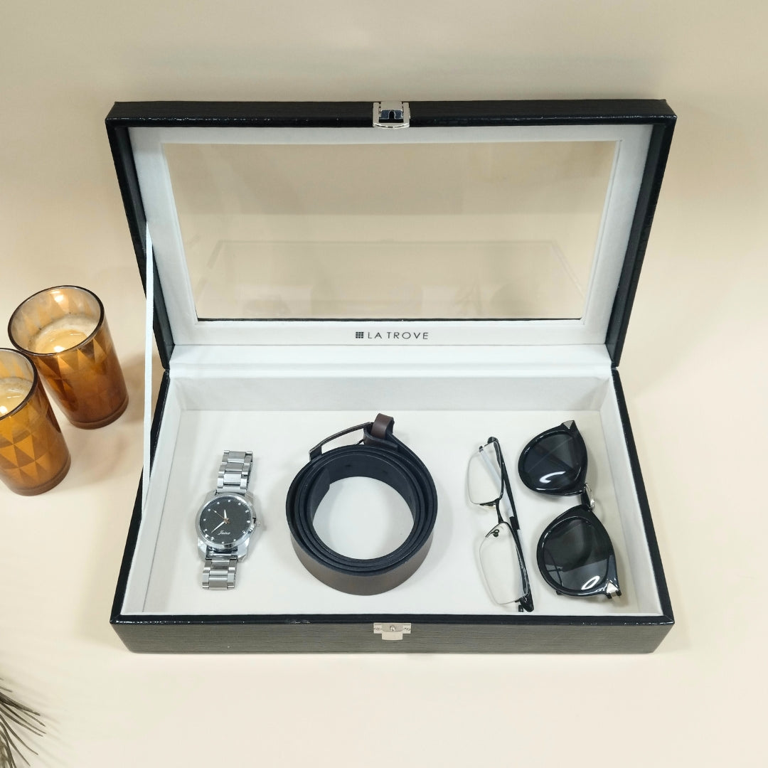 Plain Jewellery & Accessory Organiser Box with Glass Lid