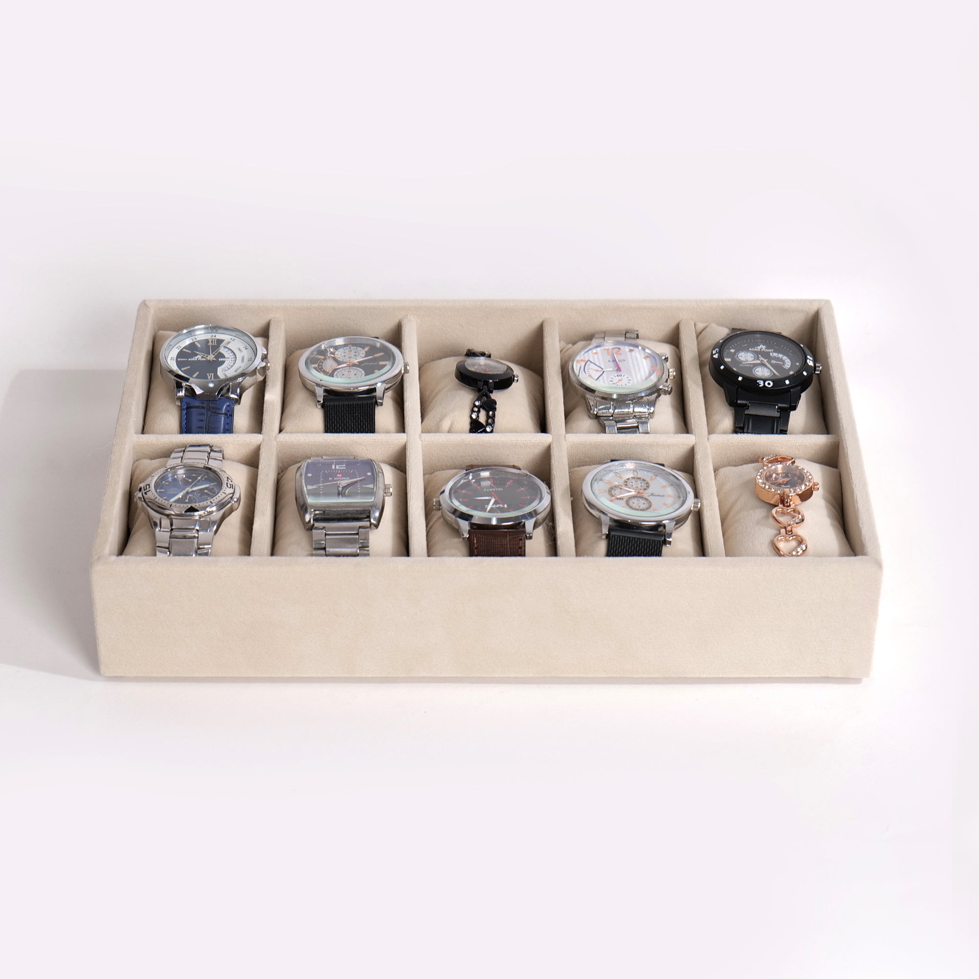 Soft velvet lining and cushion slots in luxury watch organizer