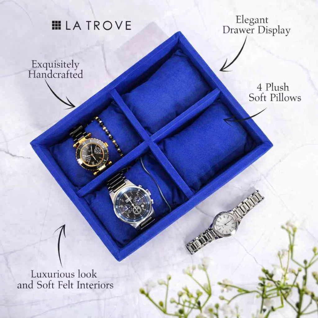 4 Slot Watch Tray Organiser for Drawer & Dresser – Premium Velvet Storage