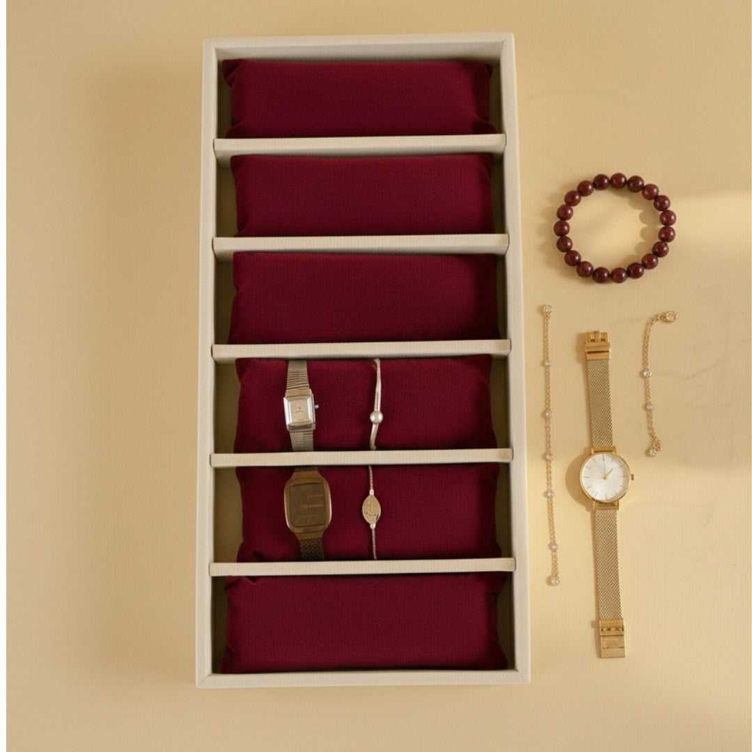 6 Slot Velvet Bracelet Organiser Tray with Pillow Cushions