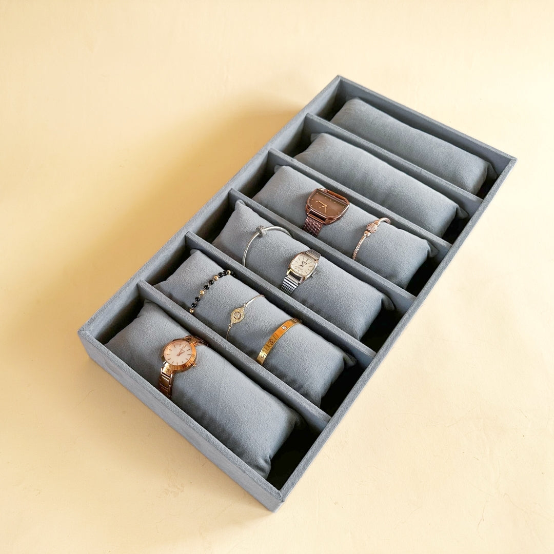 6 Slot Velvet Bracelet Organiser Tray with Pillow Cushions